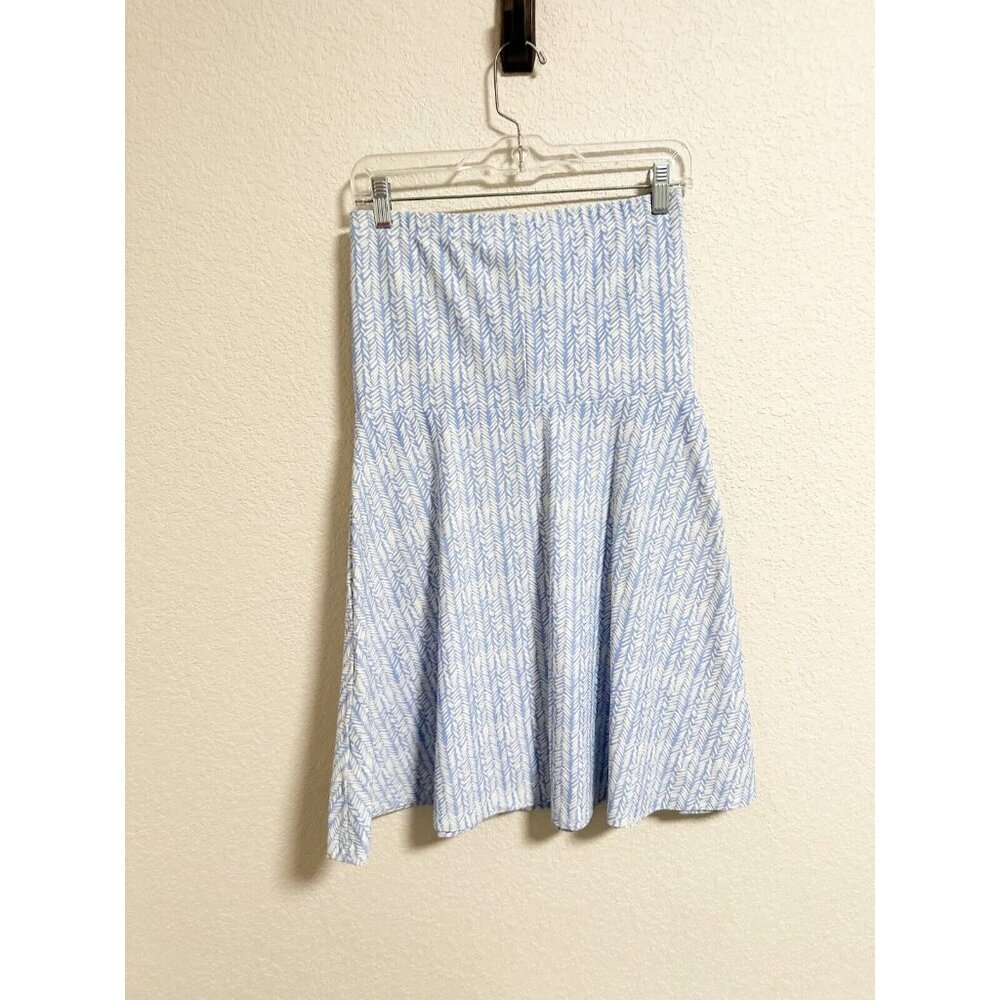 Gingy Flared Midi Skirt Drop Waist Pull On Made In USA Herringbone Blue‎ Medium